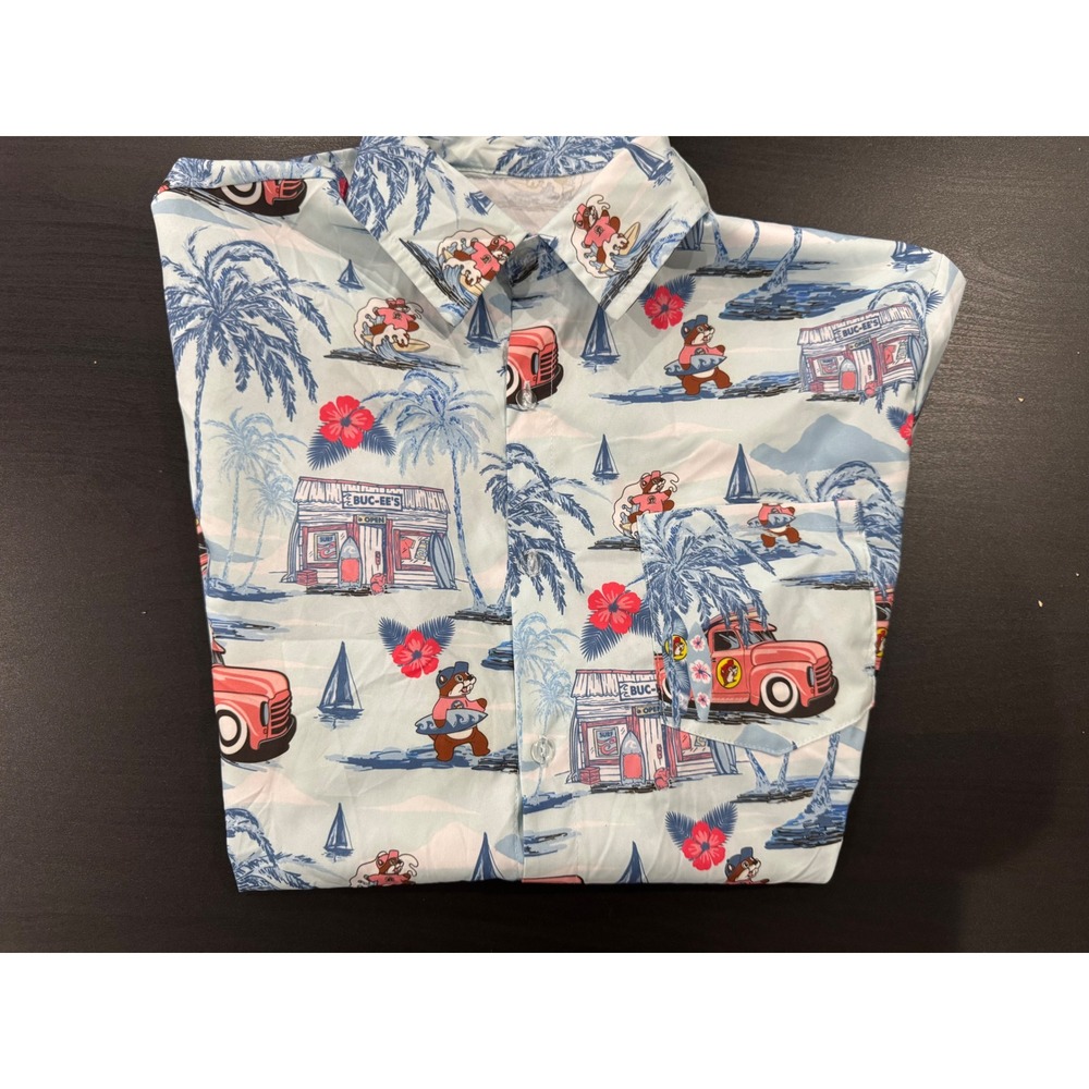 Buc-ee's Aloha Shirt Beaver Hawaiian Tropical Tourist Button Up‎